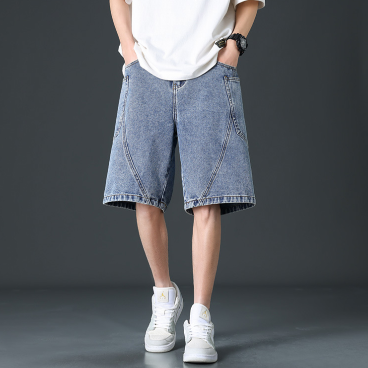 Shorts En Denim Delano À Jambe Large Avec Poches Oversize Et Détails De Coutures Inclinées Avec Finition Acid Wash