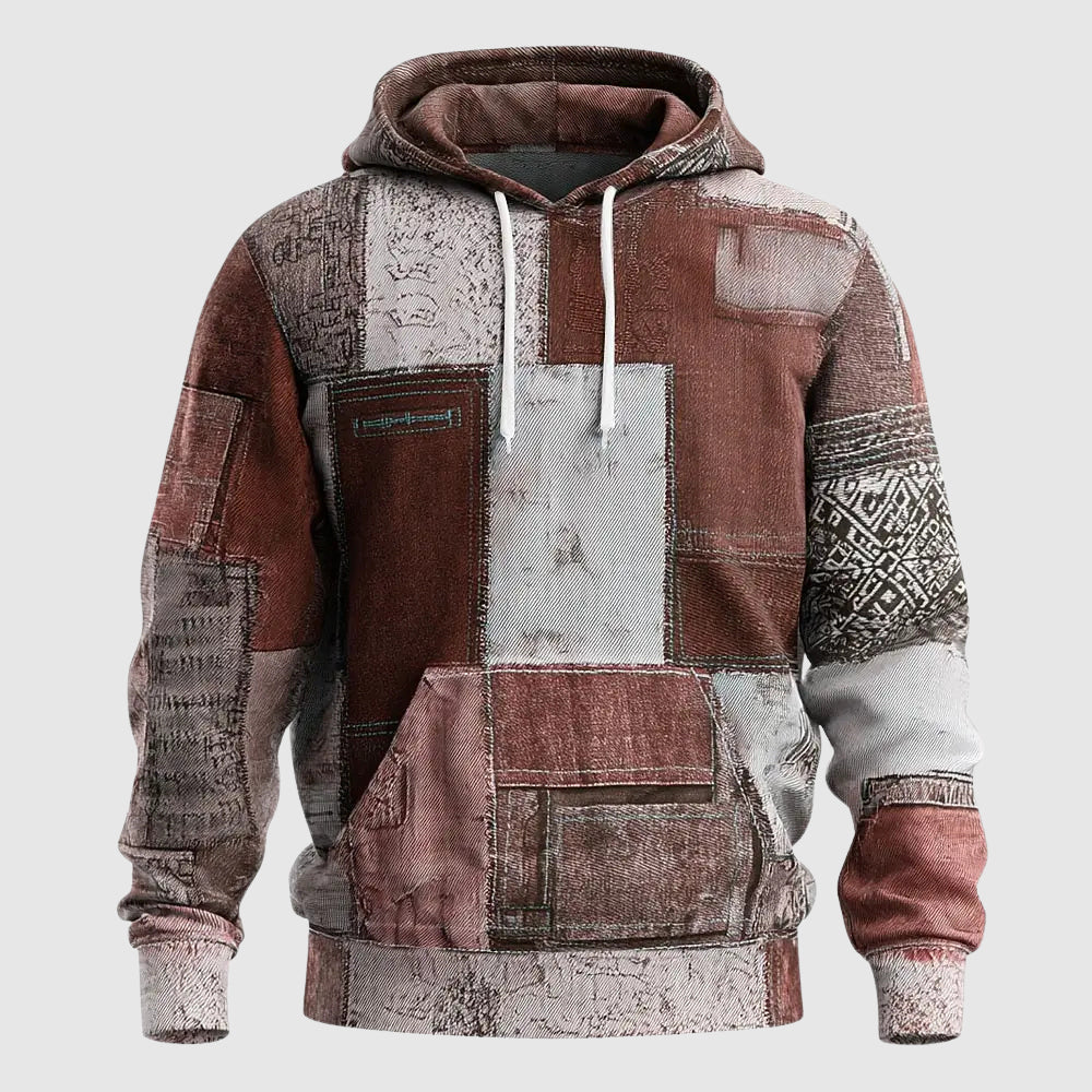Hoodie Patchwork Denim Street Style Pour Homme Par Amawinc Avec Patchwork Rugueux Et Intérieur Douillet