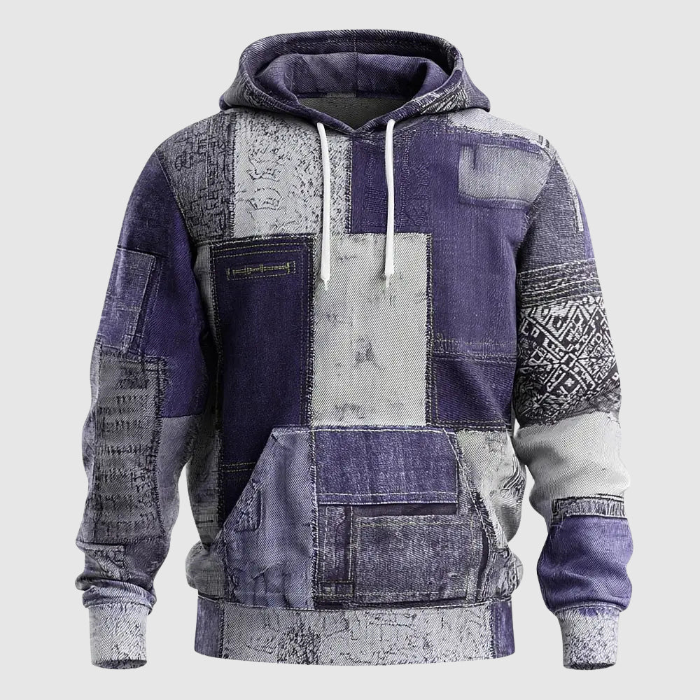 Hoodie Patchwork Denim Street Style Pour Homme Par Amawinc Avec Patchwork Rugueux Et Intérieur Douillet