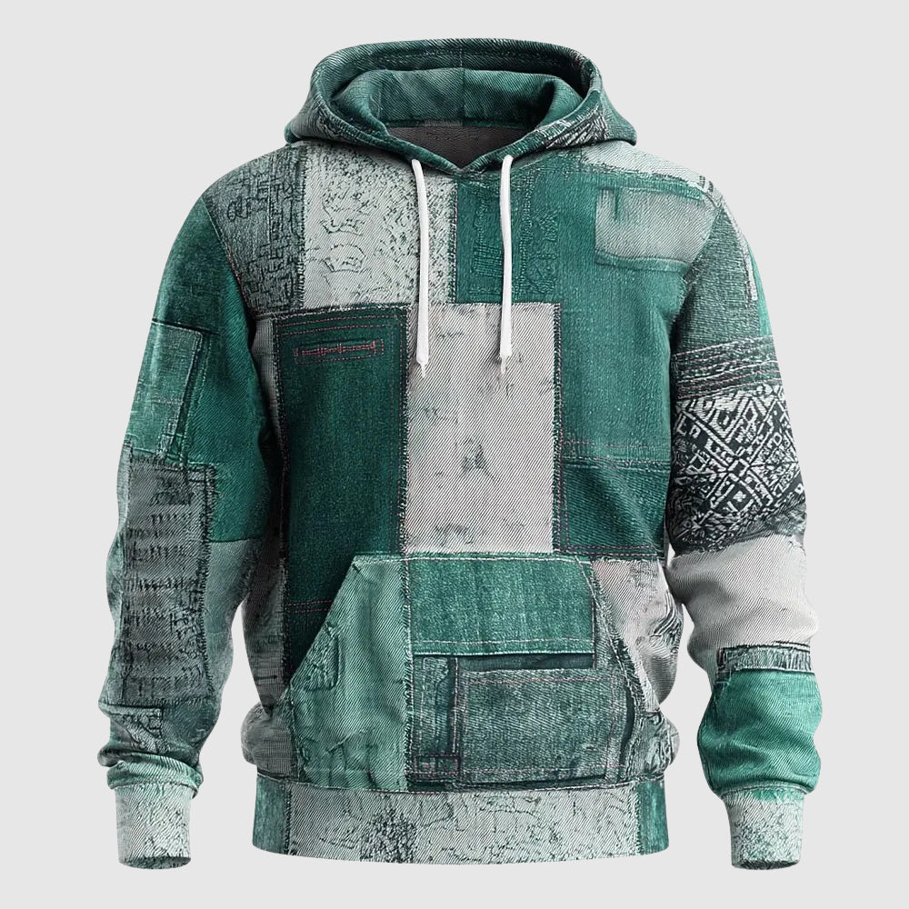 Hoodie Patchwork Denim Street Style Pour Homme Par Amawinc Avec Patchwork Rugueux Et Intérieur Douillet