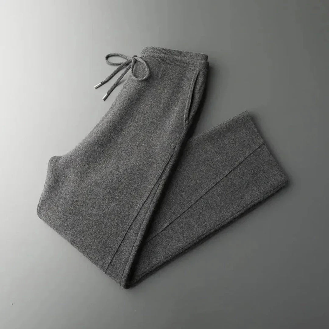 Devin Pantalon Jogger Tricoté en Cachemire Coupe Large Ceinture Ajustable à Cordon
