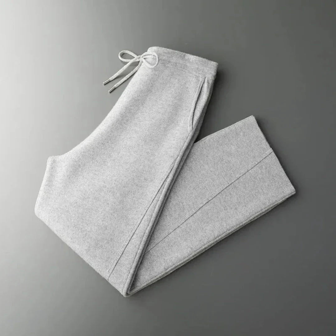 Devin Pantalon Jogger Tricoté en Cachemire Coupe Large Ceinture Ajustable à Cordon