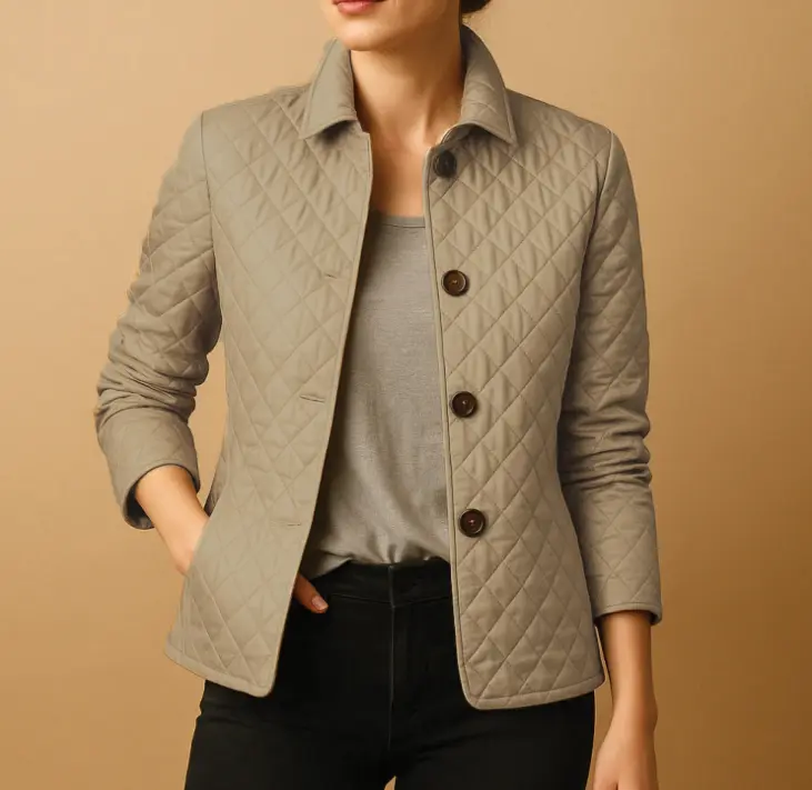 Veste Matelassée Pour Femme Avec Motif Diamant Et Col Montant Confortable Pour Hiver