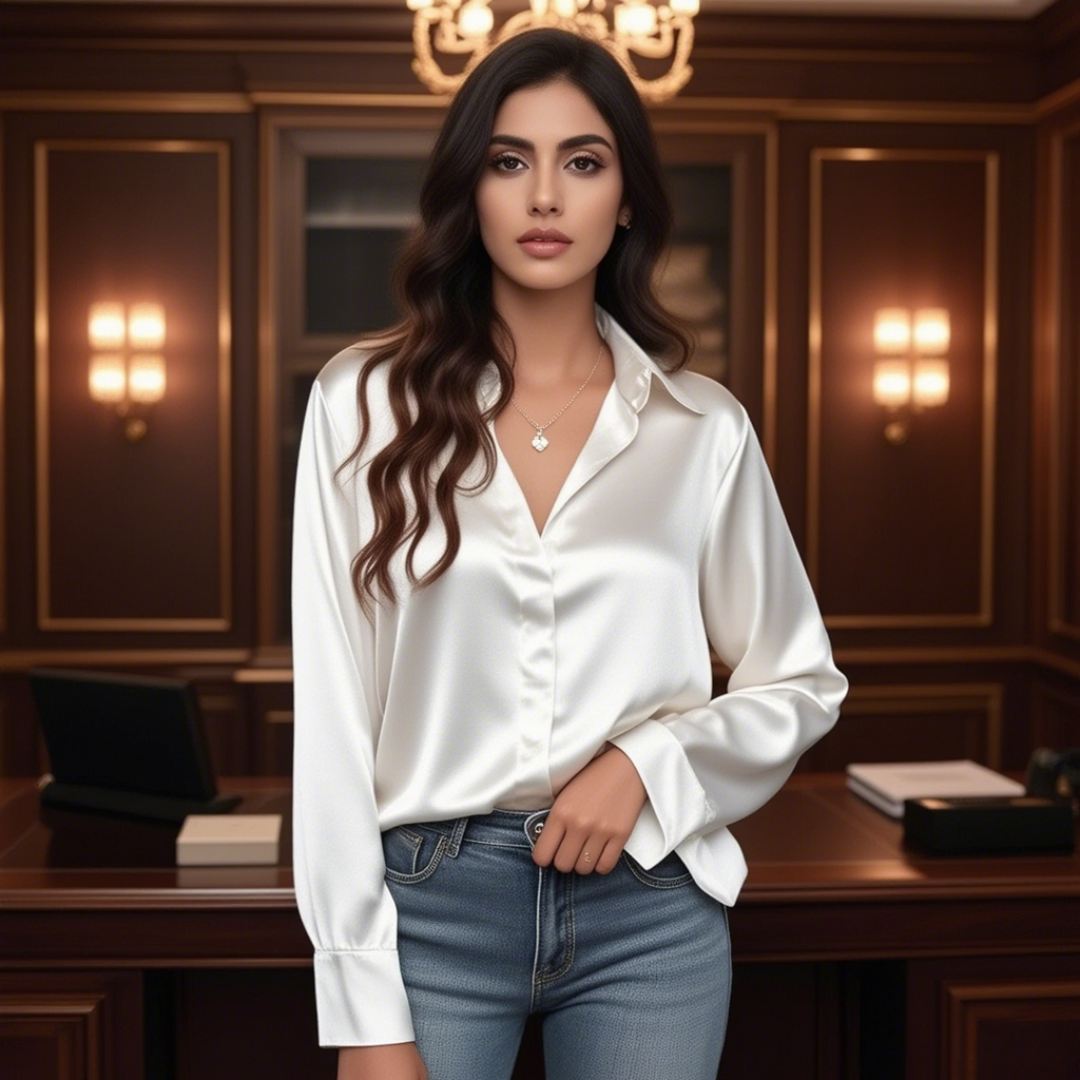 Damen-Seidenhemd mit langen Ärmeln von Fudus