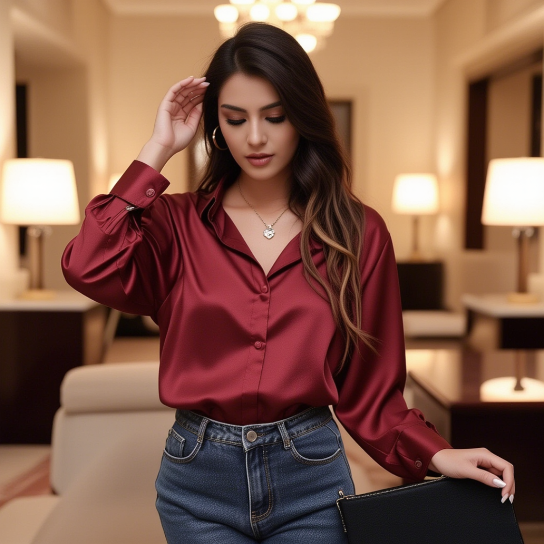 Damen-Seidenhemd mit langen Ärmeln von Fudus