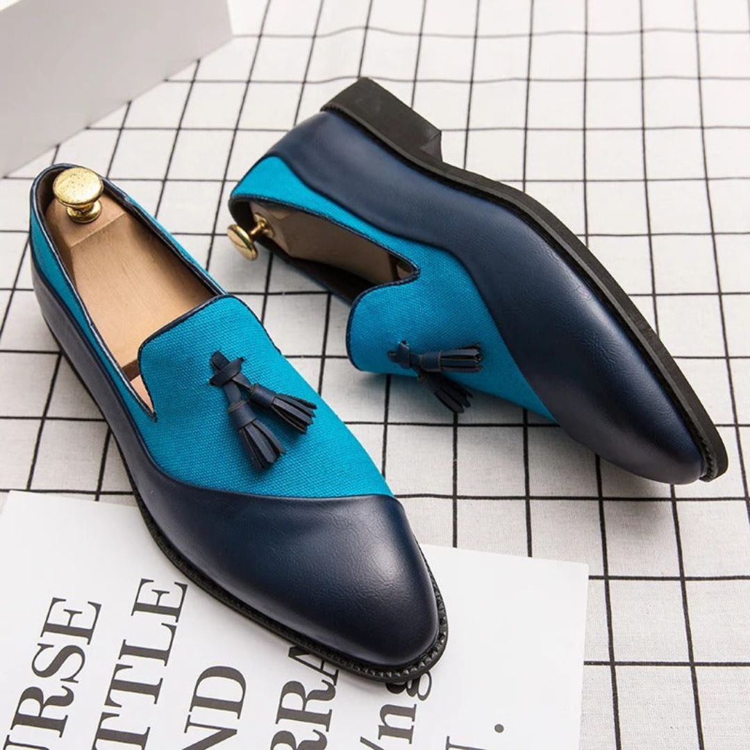 Mocassins Tassel Alessio Regal Deux Tons Pour Homme Bleu Marine Cuir Luxe Slip On