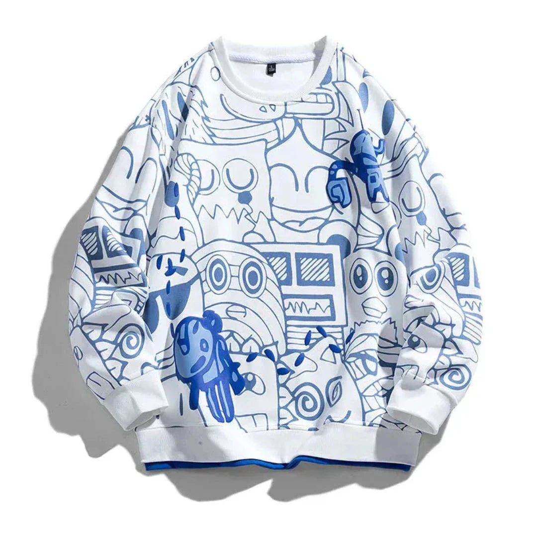 Sweatshirt Doodles Imprimé Artistique Confortable En Mélange Coton Pour Style Streetwear Décontracté
