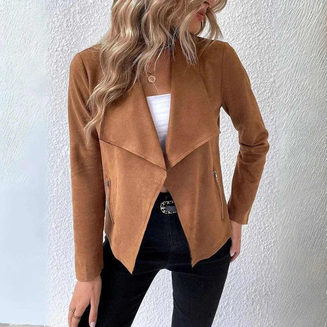 Veste Drapée Ouverte Devant En Mélange De Coton Avec Poches Zippées Et Finition Ultra Douce
