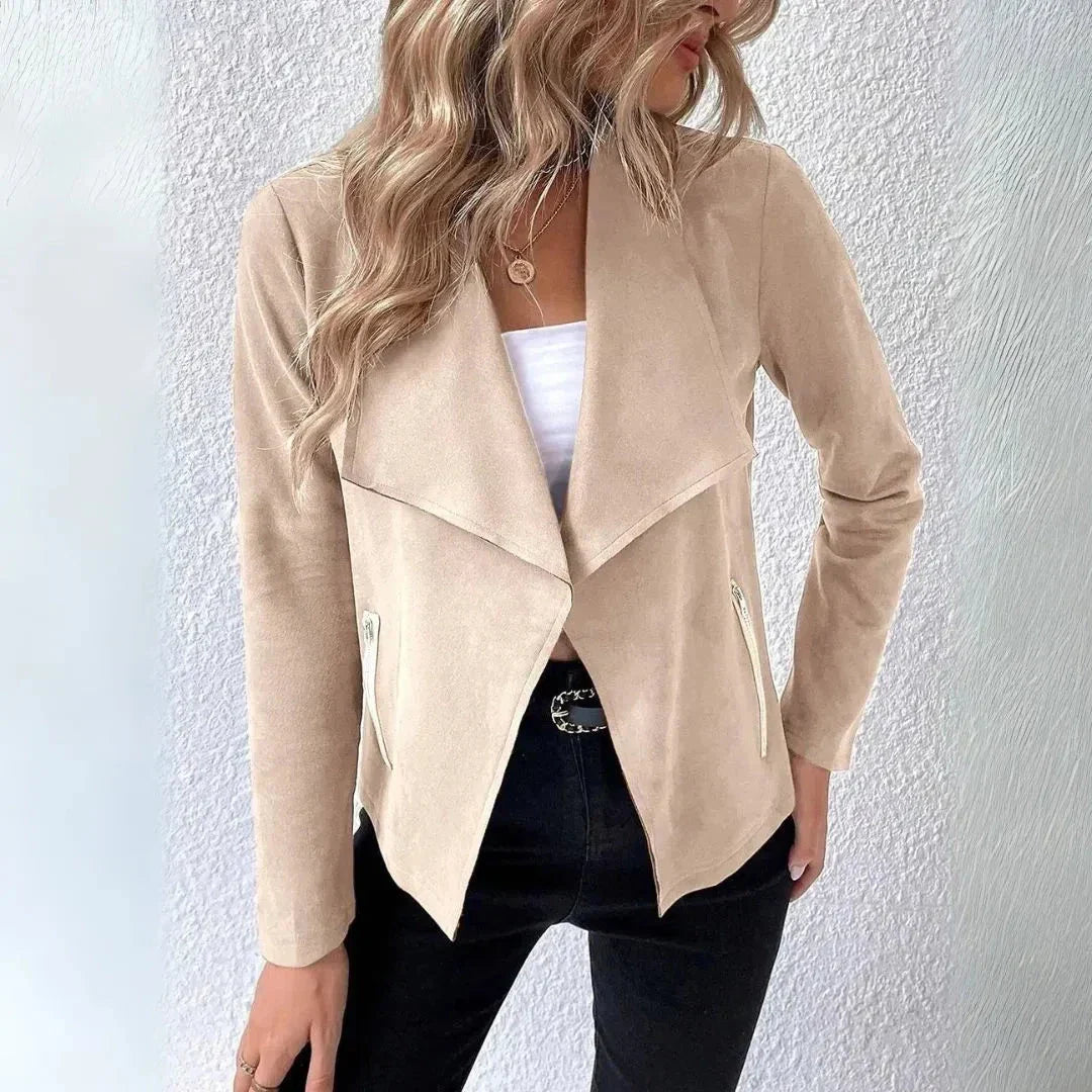 Veste Drapée Ouverte Devant En Mélange De Coton Avec Poches Zippées Et Finition Ultra Douce