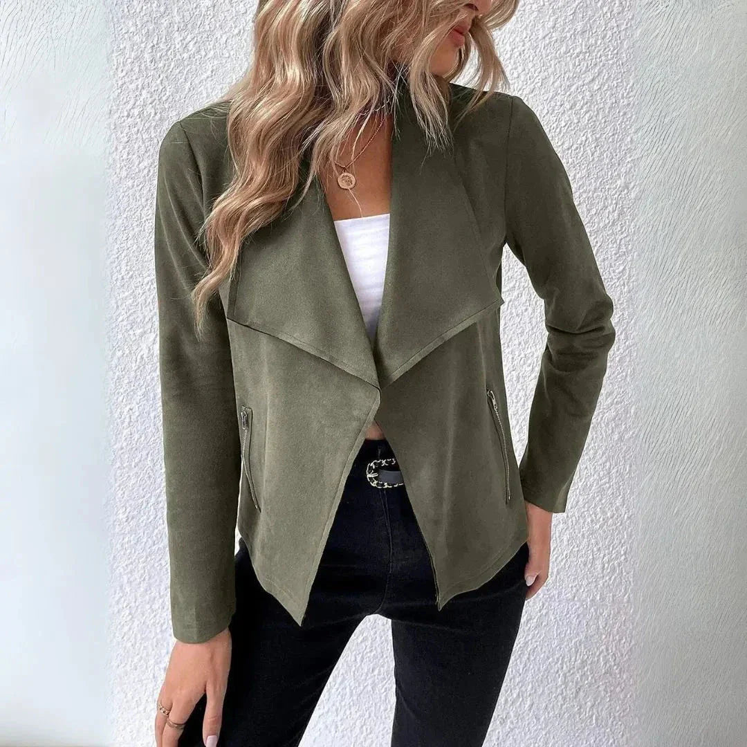 Veste Drapée Ouverte Devant En Mélange De Coton Avec Poches Zippées Et Finition Ultra Douce