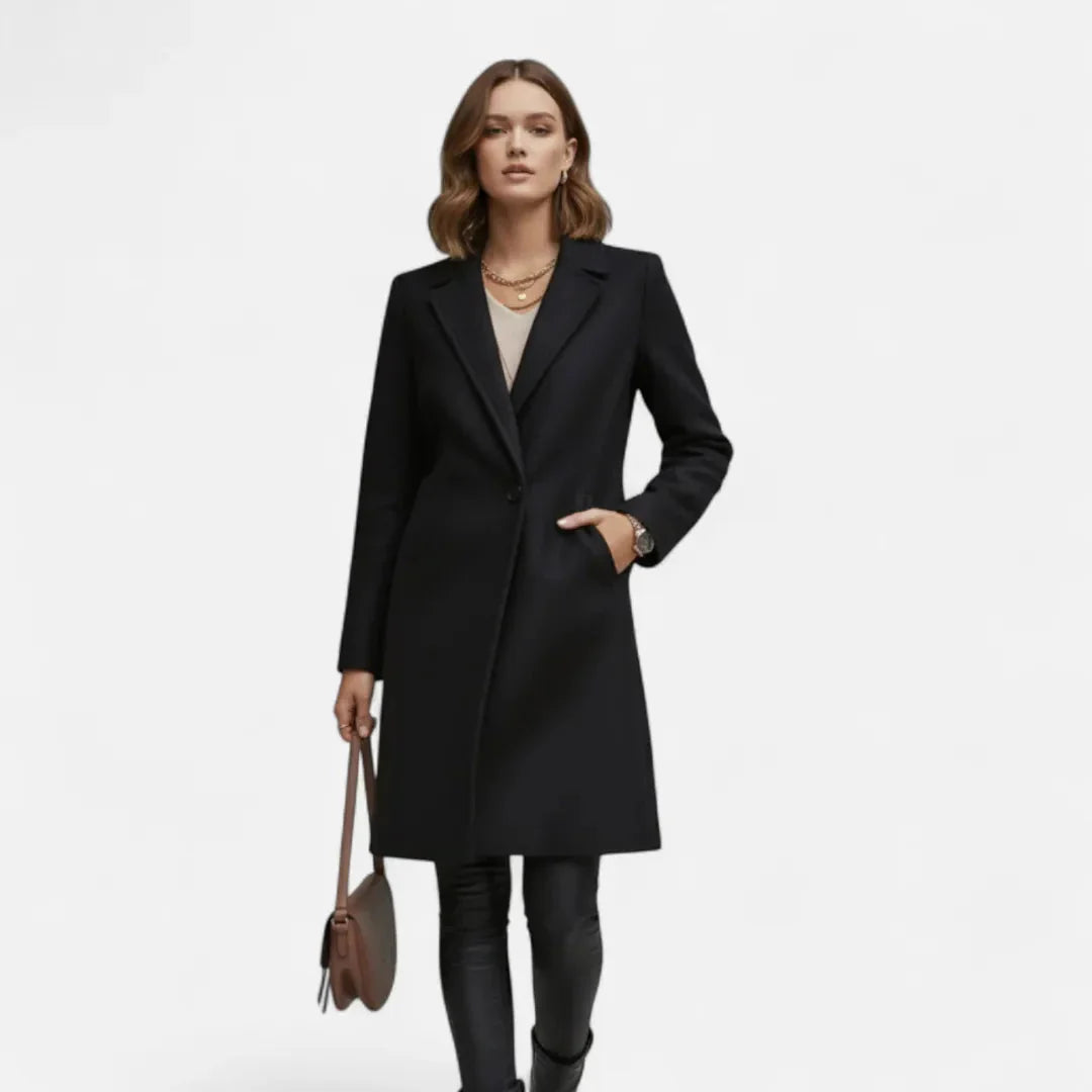 Manteau Long En Mélange De Laine Pour Femme Col À Revers Avec Bouton Unique Et Coutures Soignées
