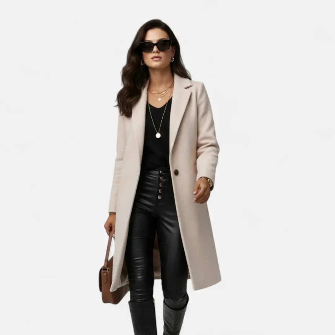 Manteau Long En Mélange De Laine Pour Femme Col À Revers Avec Bouton Unique Et Coutures Soignées