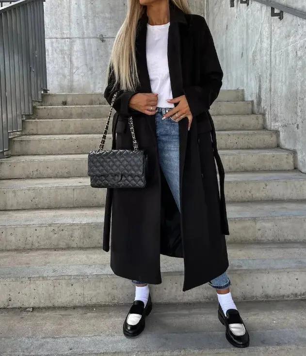 Manteau D'Hiver Pour Femmes À Double Boutonnage Élégant Et Structuré Avec Ceinture Cintrée