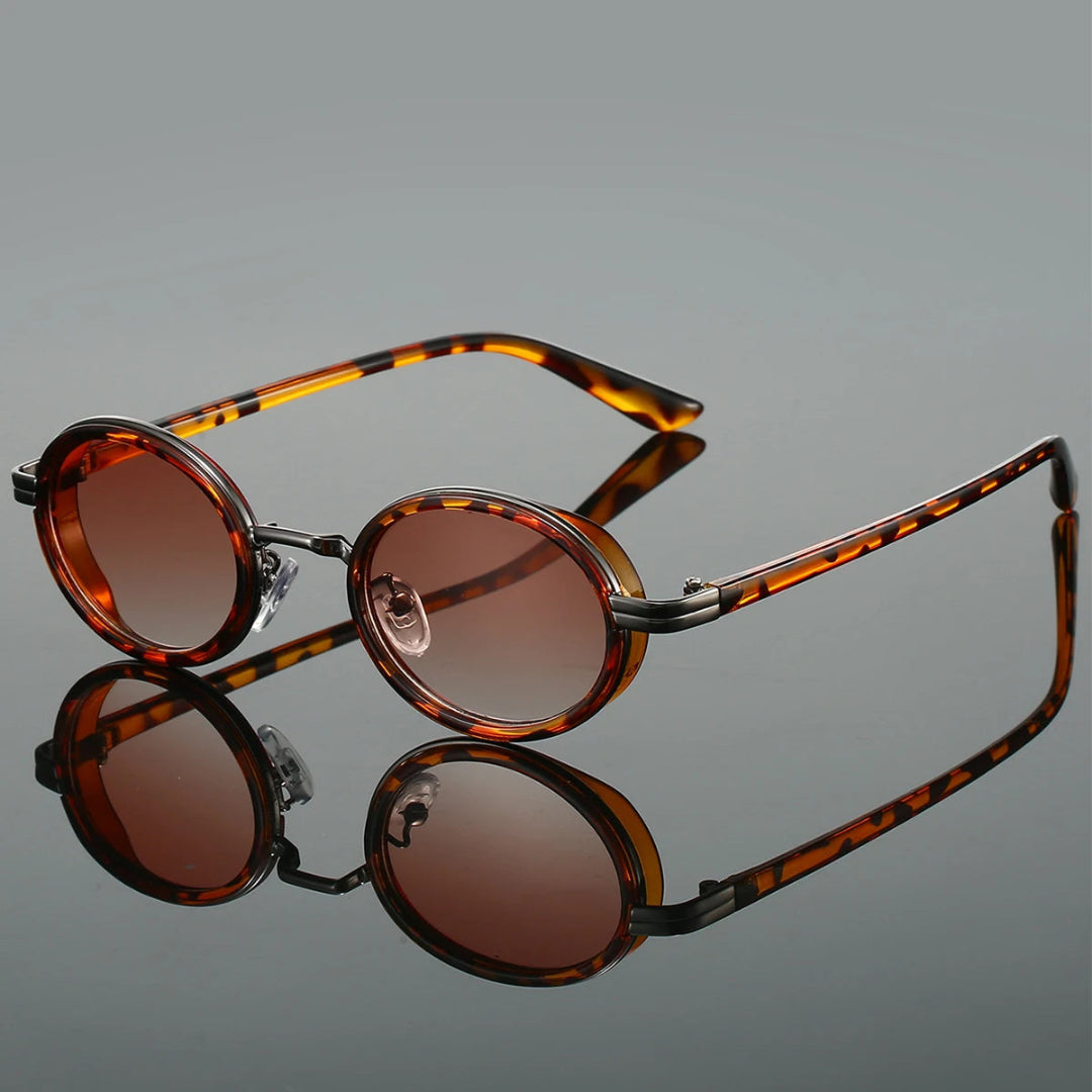 Lunettes de Soleil Rétro Rondes Eclipse Monture Métal Légère Verres Teintés Plaquettes Nasales Réglables