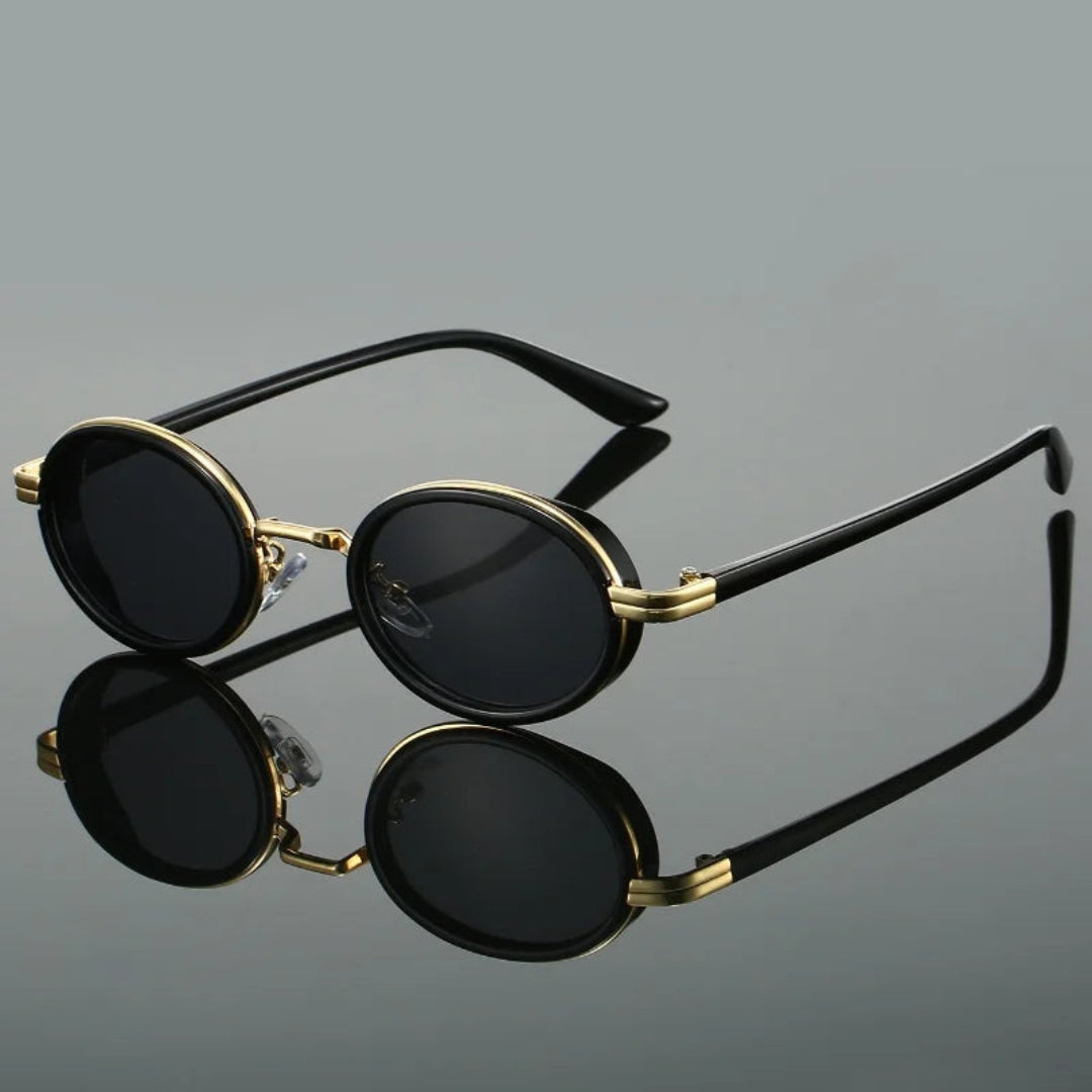 Lunettes de Soleil Rétro Rondes Eclipse Monture Métal Légère Verres Teintés Plaquettes Nasales Réglables