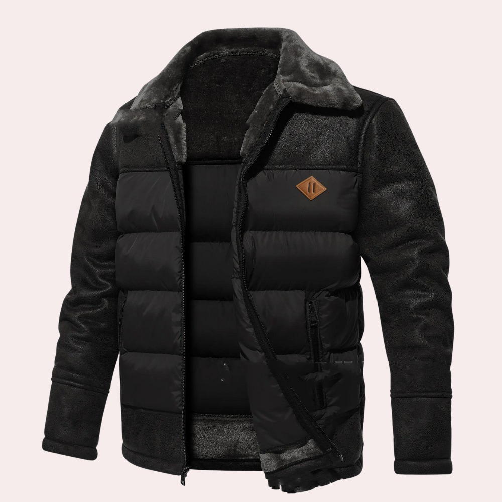 Veste Homme Matelassée Avec Manches En Cuir PU Doublure Peluche Regular Fit Par Amawinc Nordisk Flair