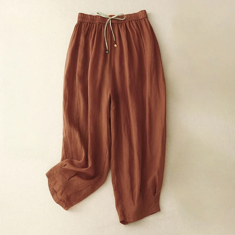 Elara Pantalon En Lin Mélangé Avec Taille Élastique Et Cordon De Serrage Coupe Décontractée