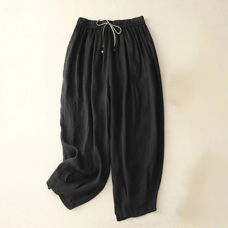 Elara Pantalon En Lin Mélangé Avec Taille Élastique Et Cordon De Serrage Coupe Décontractée
