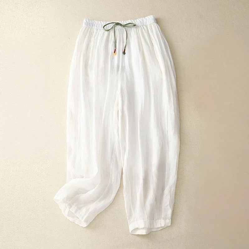 Elara Pantalon En Lin Mélangé Avec Taille Élastique Et Cordon De Serrage Coupe Décontractée