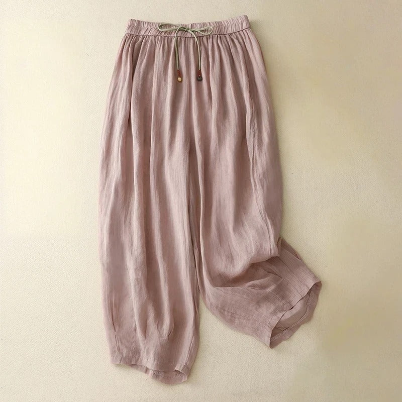Elara Pantalon En Lin Mélangé Avec Taille Élastique Et Cordon De Serrage Coupe Décontractée