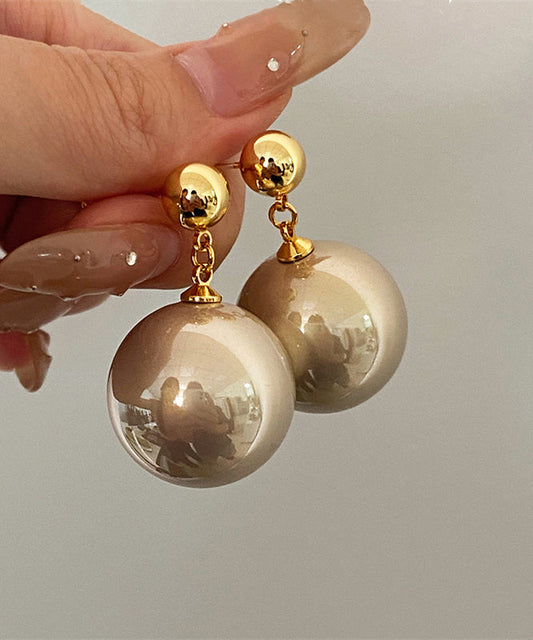 Boucles d'oreilles pendantes élégantes en métal doré et perles de couleur champagne - Amawinc