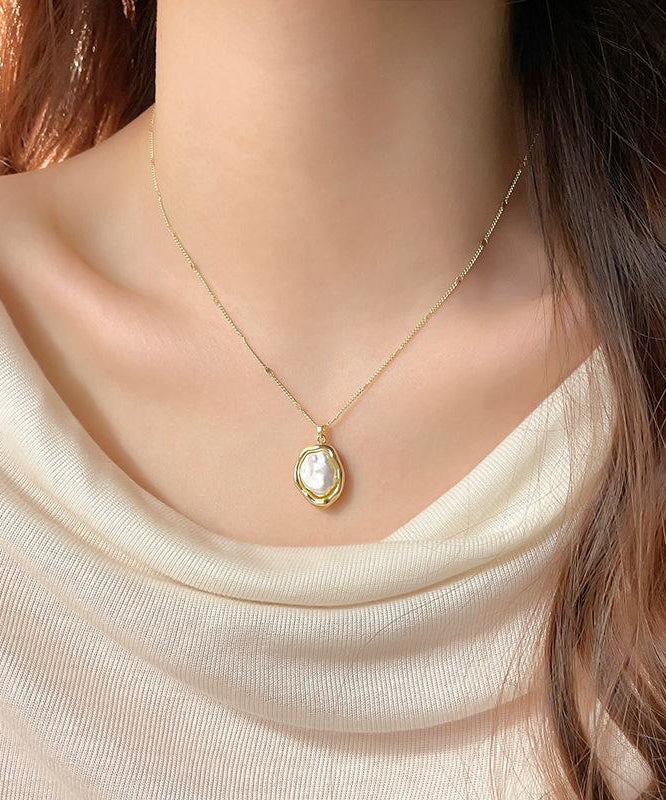 Collier élégant en alliage d'or 14 carats avec pendentif en perles - Amawinc
