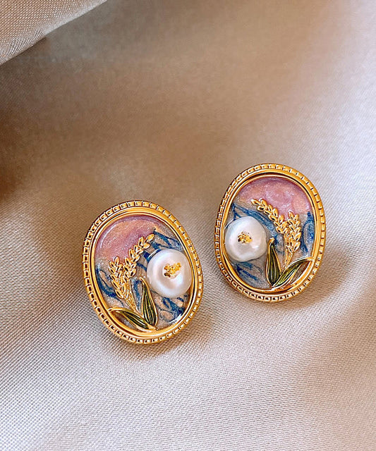 Boucles d'oreilles à tige élégantes en alliage de cuivre doré et émail perlé - Amawinc