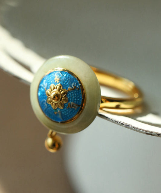 Bagues rotatives élégantes en argent sterling doré et en jade cloisonné - Amawinc