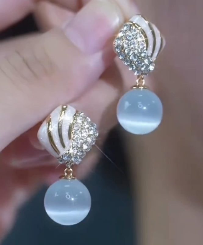 Boucles d'oreilles pendantes élégantes en alliage bleu clair avec pierre œil de chat en zircon - Amawinc