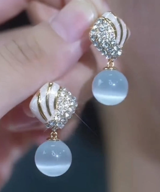 Boucles d'oreilles pendantes élégantes en alliage bleu clair avec pierre œil de chat en zircon - Amawinc