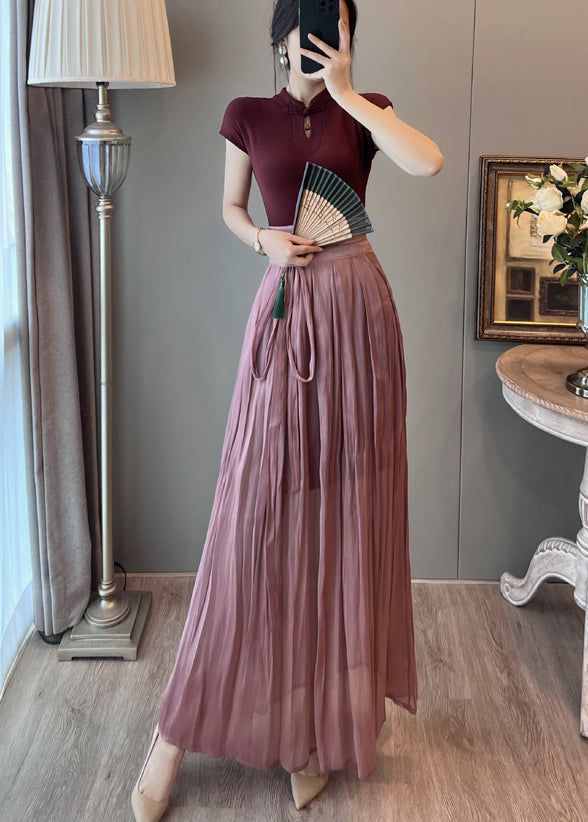 Ensemble deux pièces élégant robe et jupe à col mandarin mûre pour l'été - Amawinc