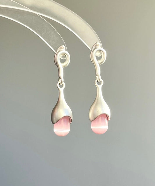 Boucles d'oreilles pendantes élégantes en argent sterling rose avec pierre œil de chat - Amawinc