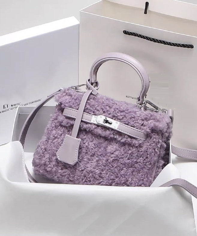 Mini sac à main élégant et durable en fausse fourrure violette pour femme - Amawinc