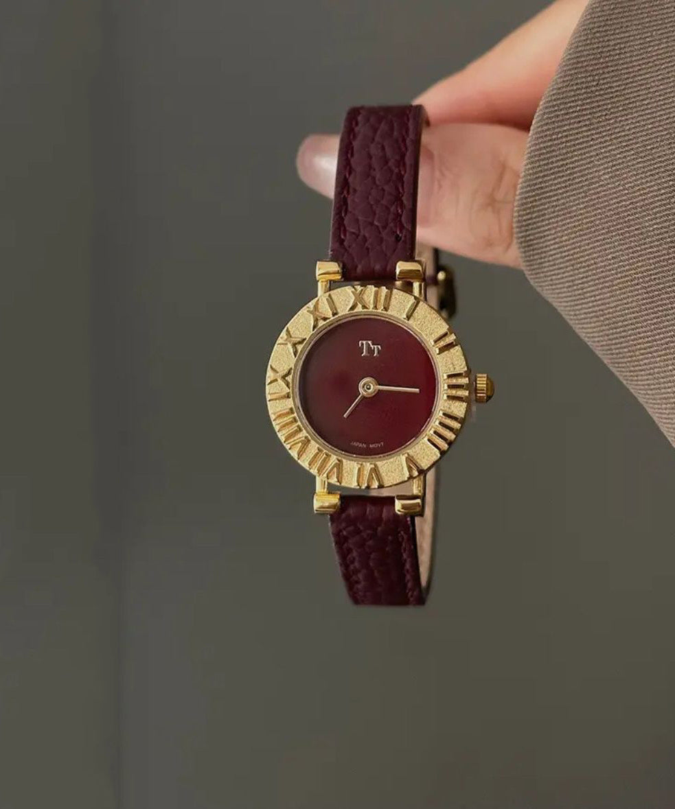 Montres élégantes en acier inoxydable rouge, cuir et cristal Hardlex - Amawinc