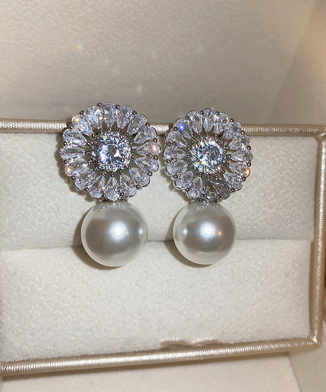 Boucles d'oreilles pendantes élégantes en soie, cuivre, zircon et perles - Amawinc