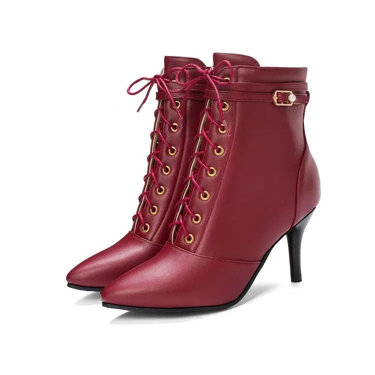 Bottines Amawinc Élégantes À Talons Aiguilles Pour Femmes Avec Lacets Décoratifs Silhouette Chic Polyvalente Pour Bureau