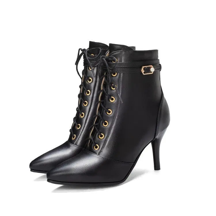 Bottines Amawinc Élégantes À Talons Aiguilles Pour Femmes Avec Lacets Décoratifs Silhouette Chic Polyvalente Pour Bureau