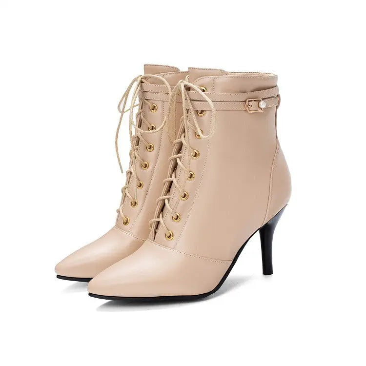 Bottines Amawinc Élégantes À Talons Aiguilles Pour Femmes Avec Lacets Décoratifs Silhouette Chic Polyvalente Pour Bureau