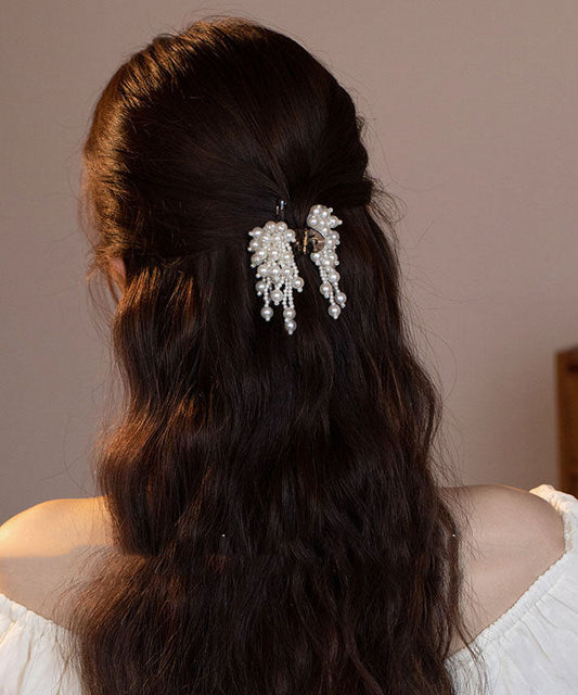Épingle à cheveux élégante en alliage acrylique blanc avec pompon de perle - Amawinc