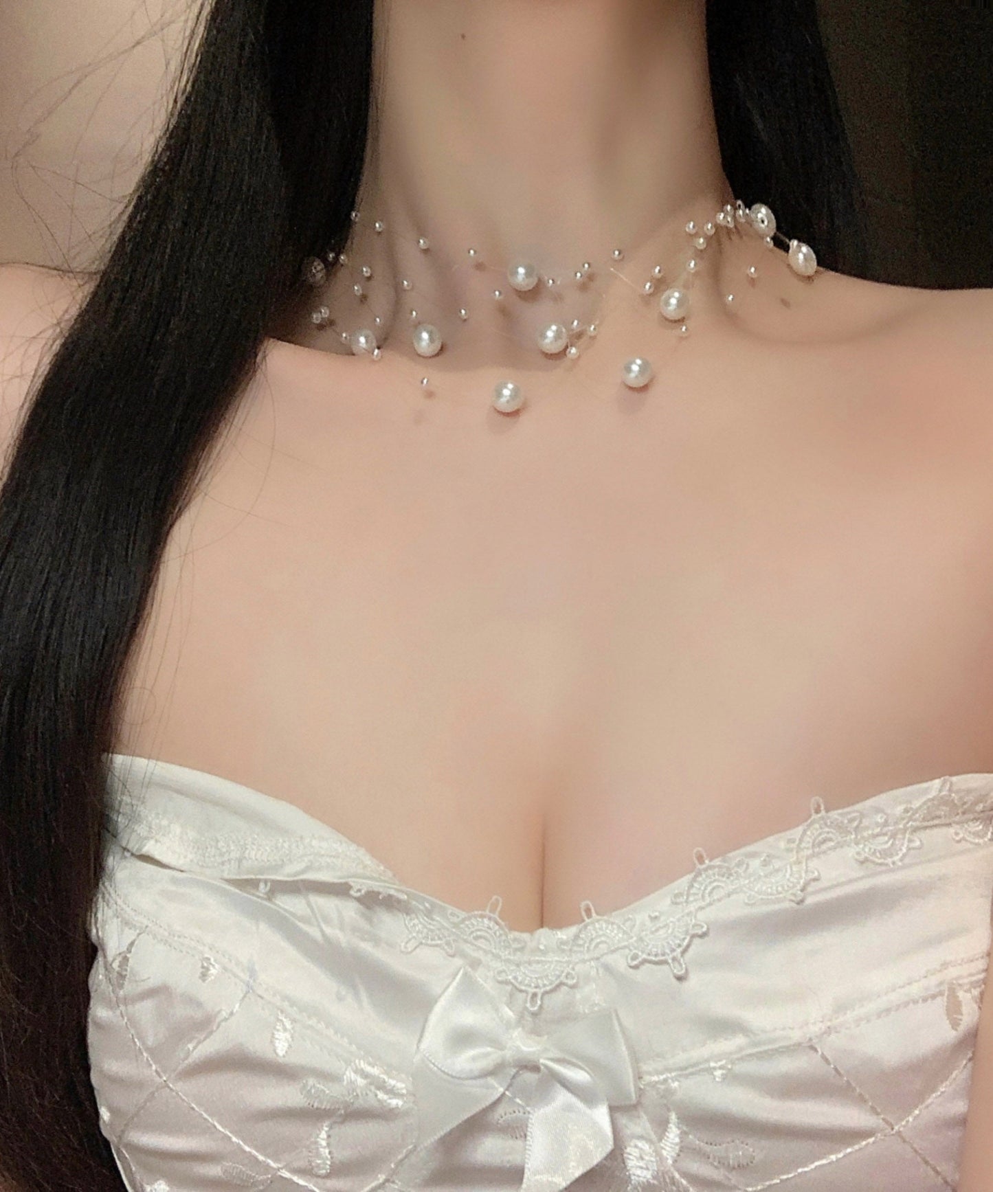 Collier élégant en alliage blanc multicouche avec perles et ciel étoilé - Amawinc