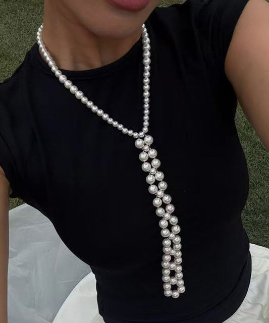 Collier élégant en alliage de perles blanches avec perles graduées - Amawinc