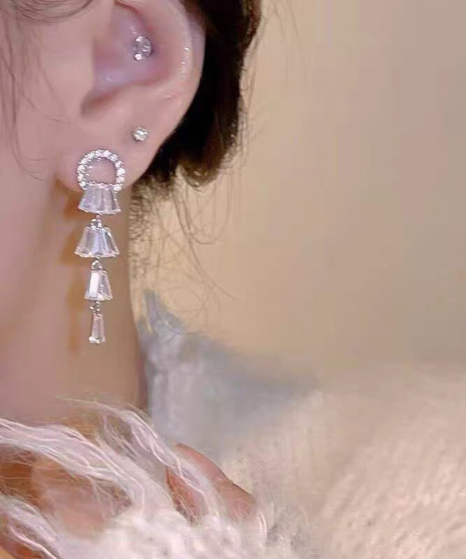 Boucles d'oreilles pendantes élégantes en alliage de zircon blanc - Amawinc