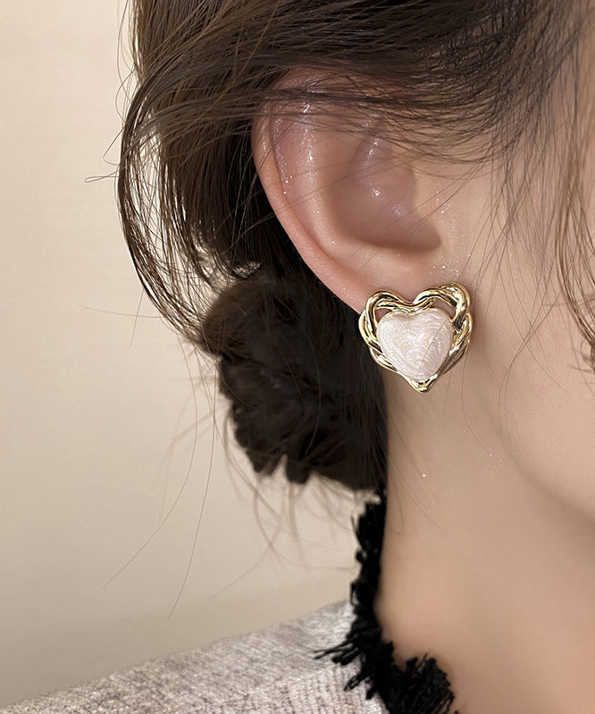 Boucles d'oreilles à tige élégantes en cuivre blanc surdoré avec émail goutte à goutte Love - Amawinc