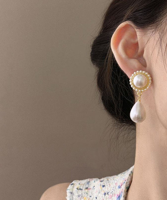 Boucles d'oreilles pendantes élégantes en alliage d'argent sterling blanc avec perles en forme de goutte d'eau - Amawinc