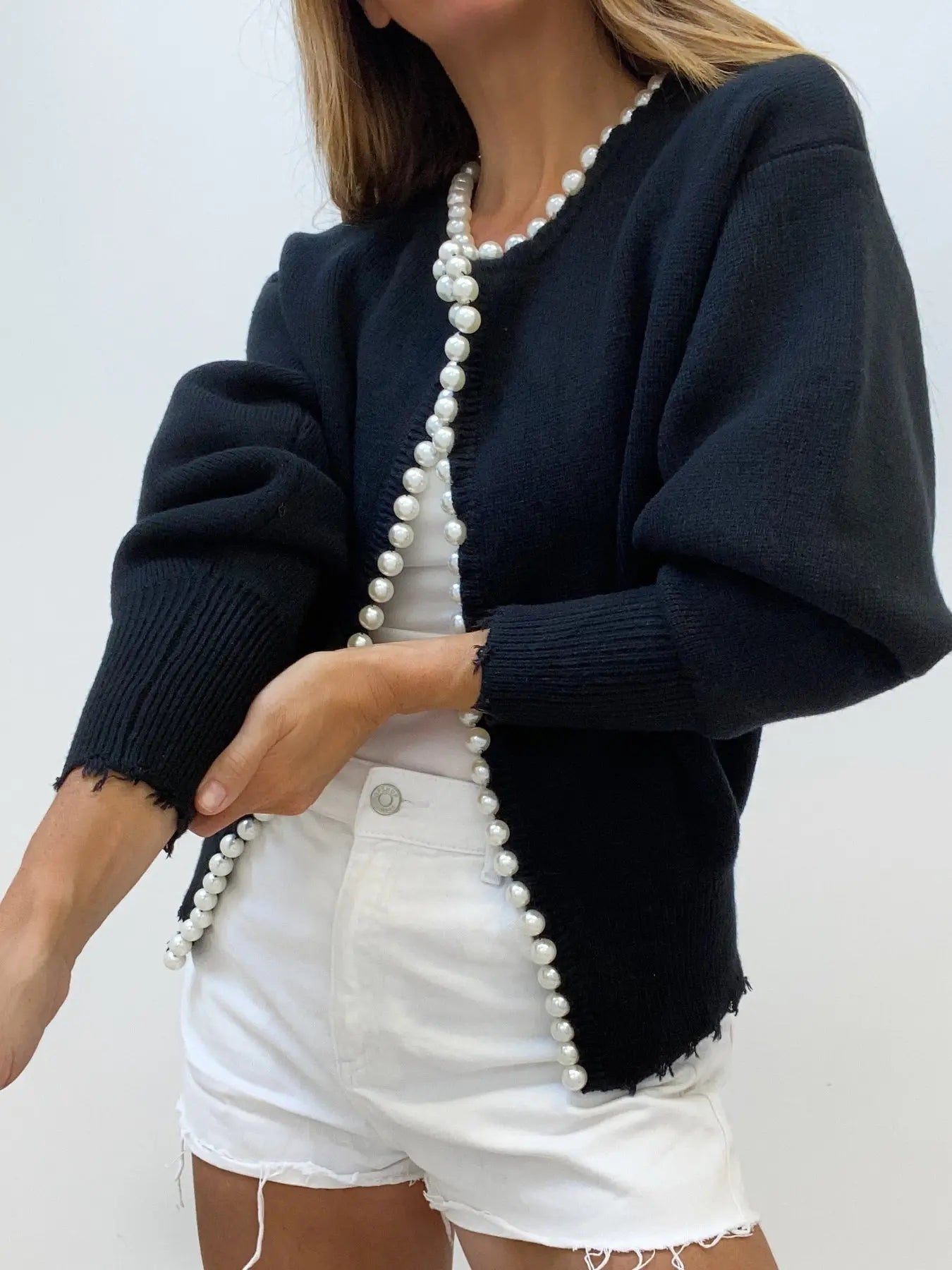 Cardigan Pour Femme Avec Bordure De Perles Élégante Et Polyvalente Pour Le Quotidien