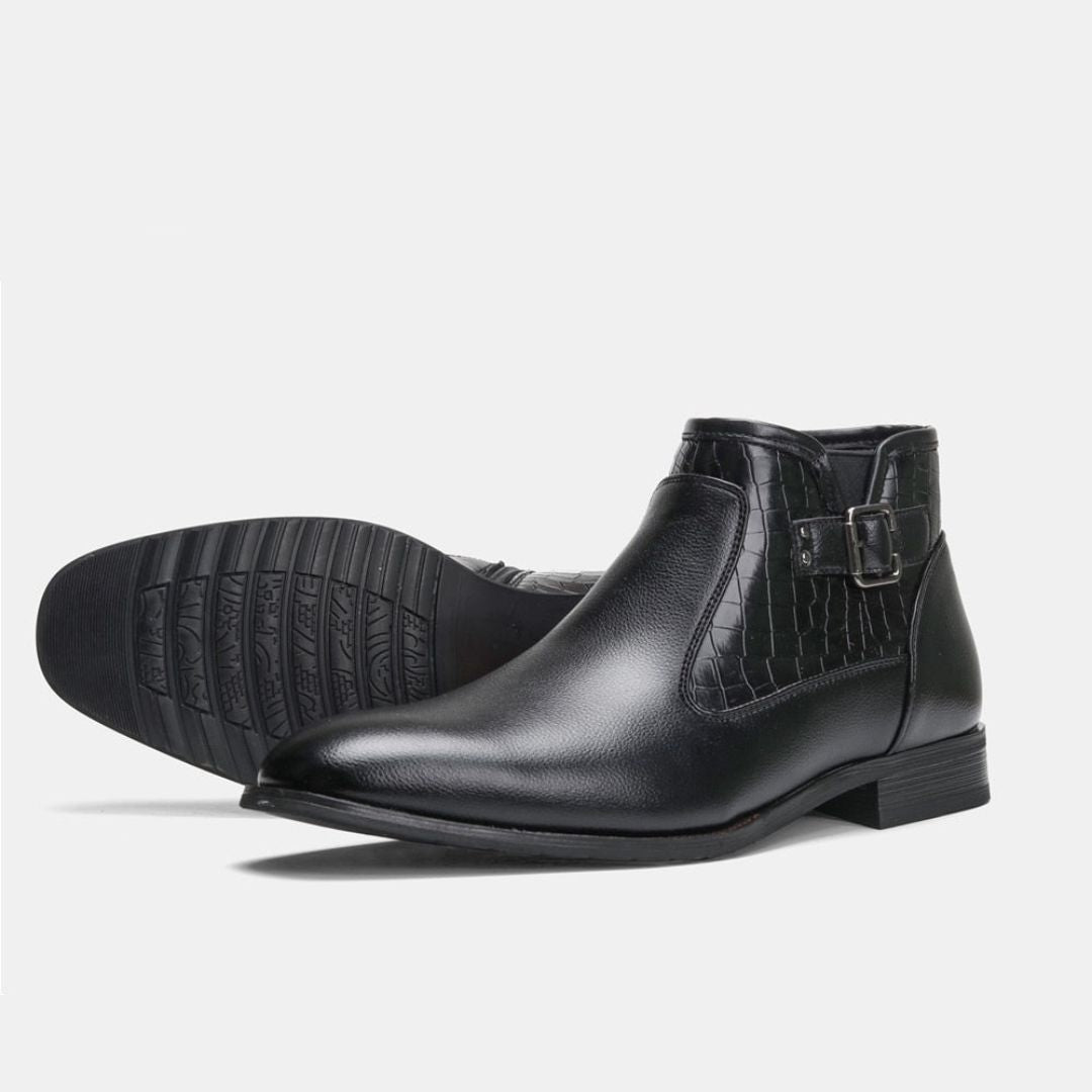 Bottes Elian à Boucles en Cuir Synthétique Effet Crocodile Fermeture Éclair Latérale Confort Elite