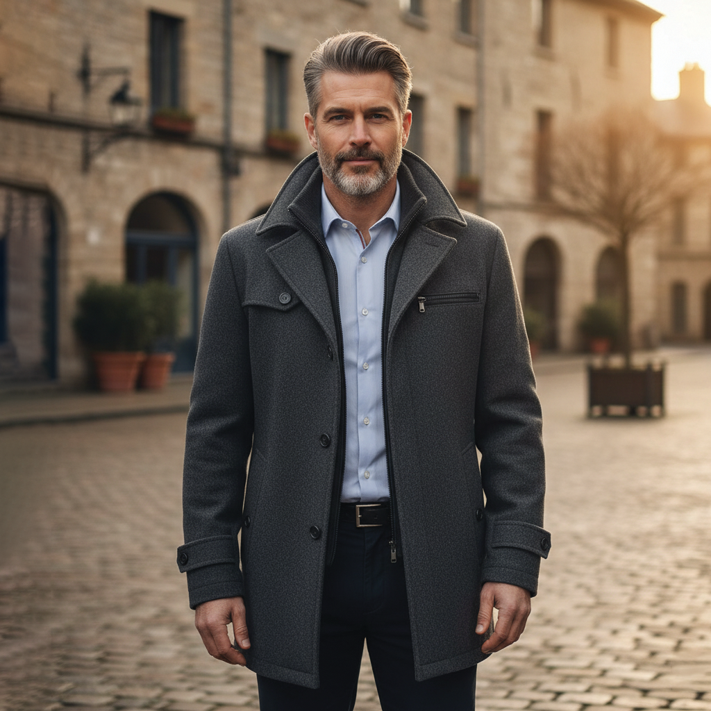 Elijah Manteau Long En Mélange De Laine Pour Homme, Coupe Raffinée, Col Montant, Zip Intérieur Et Poche Poitrine