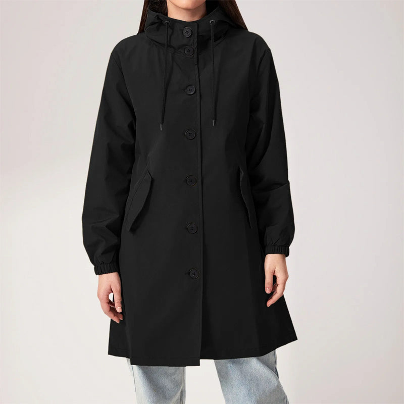 Elise Leroy Beauté Trench Coat Mi Long avec Capuche Fonctionnelle Élégante et Pratique