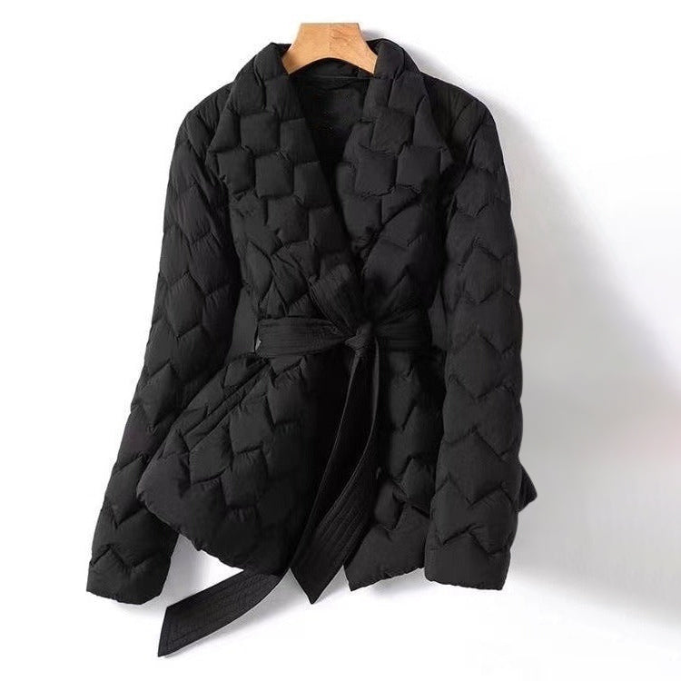 Elise Leroy Doudoune Chic Avec Taille Cintrée Et Col Revers Motif Géométrique Et Confort Durable