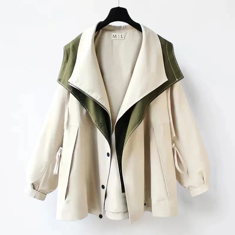 Veste Elise Leroy City Fusion En Coton Et Polyester Avec Capuche Ajustable Et Poches Fonctionnelles Patchwork Artistique